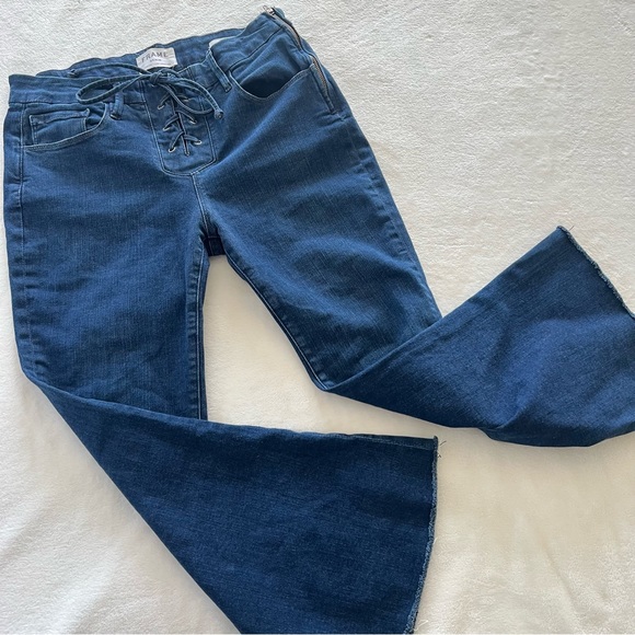 Frame Denim Le Bell Lace Up Flare Jeans Size 27 Hayworth Blue - Picture 8 of 10